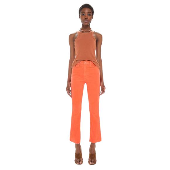 MOTHER The Hustler Ankle Fray Hopscotch Corduroy in Coral 24 - Picture 2 of 14
